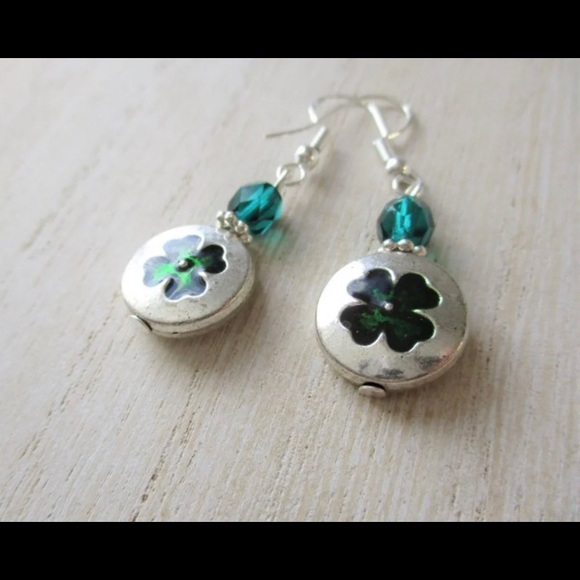 Four Leaf Clover Silver Earrings - Picture 2 of 5
